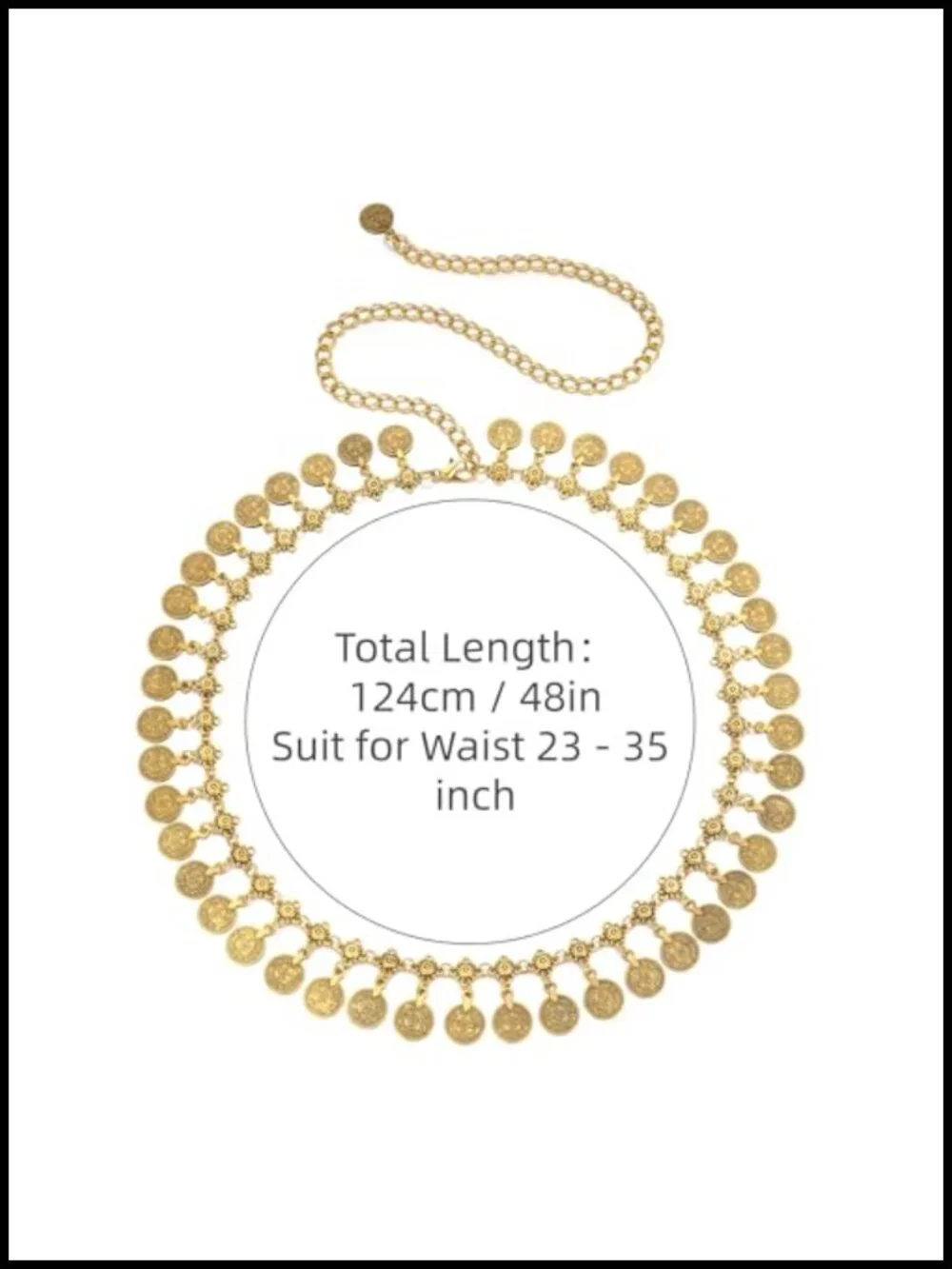 Metal Chain Belt with Coin Pendant, Adjustable Waist Belt for Dresses